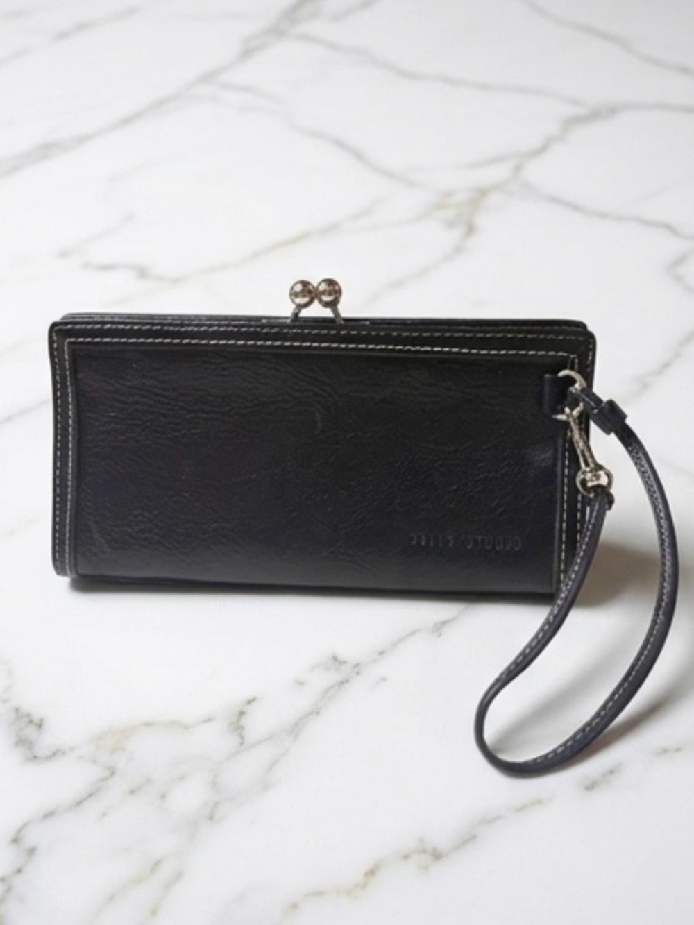 Wilsons Leather black leather clutch wristlet
